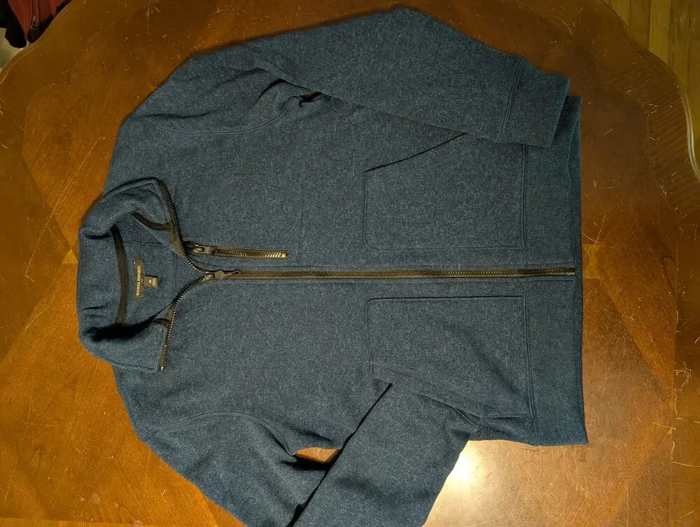 Banana Republic Mens Medium M Blue Fleece Knit Full Zip Sweater Jacket Pockets